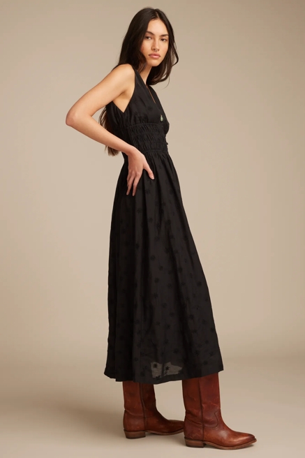 V-NECK SMOCKED WAIST MIDI DRESS, image 4