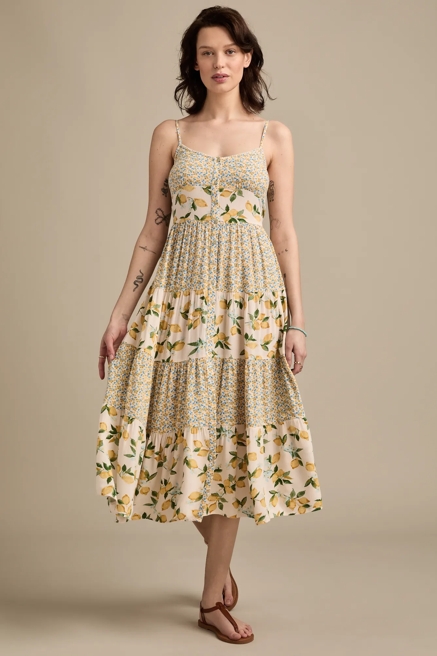 PRINT MIX TIERED MIDI DRESS, image 3