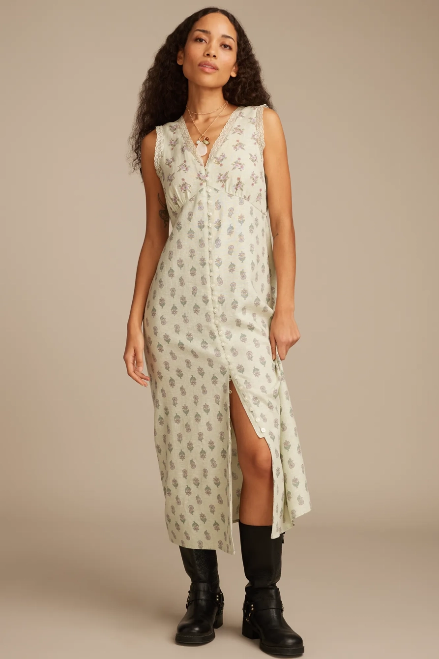PRINTED BUTTON FRONT MAXI DRESS