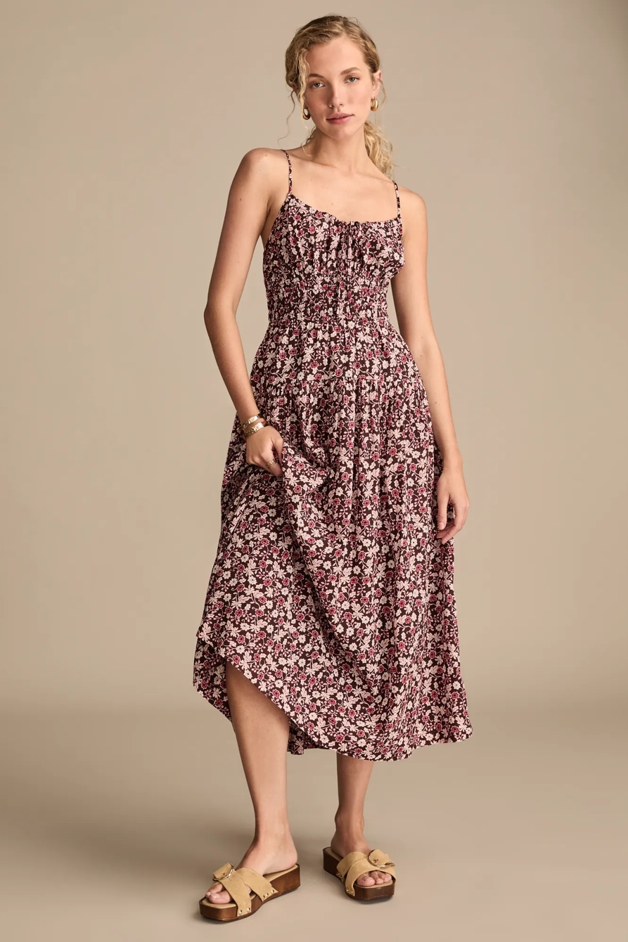 PRINTED SMOCKED MIDI DRESS, image 2