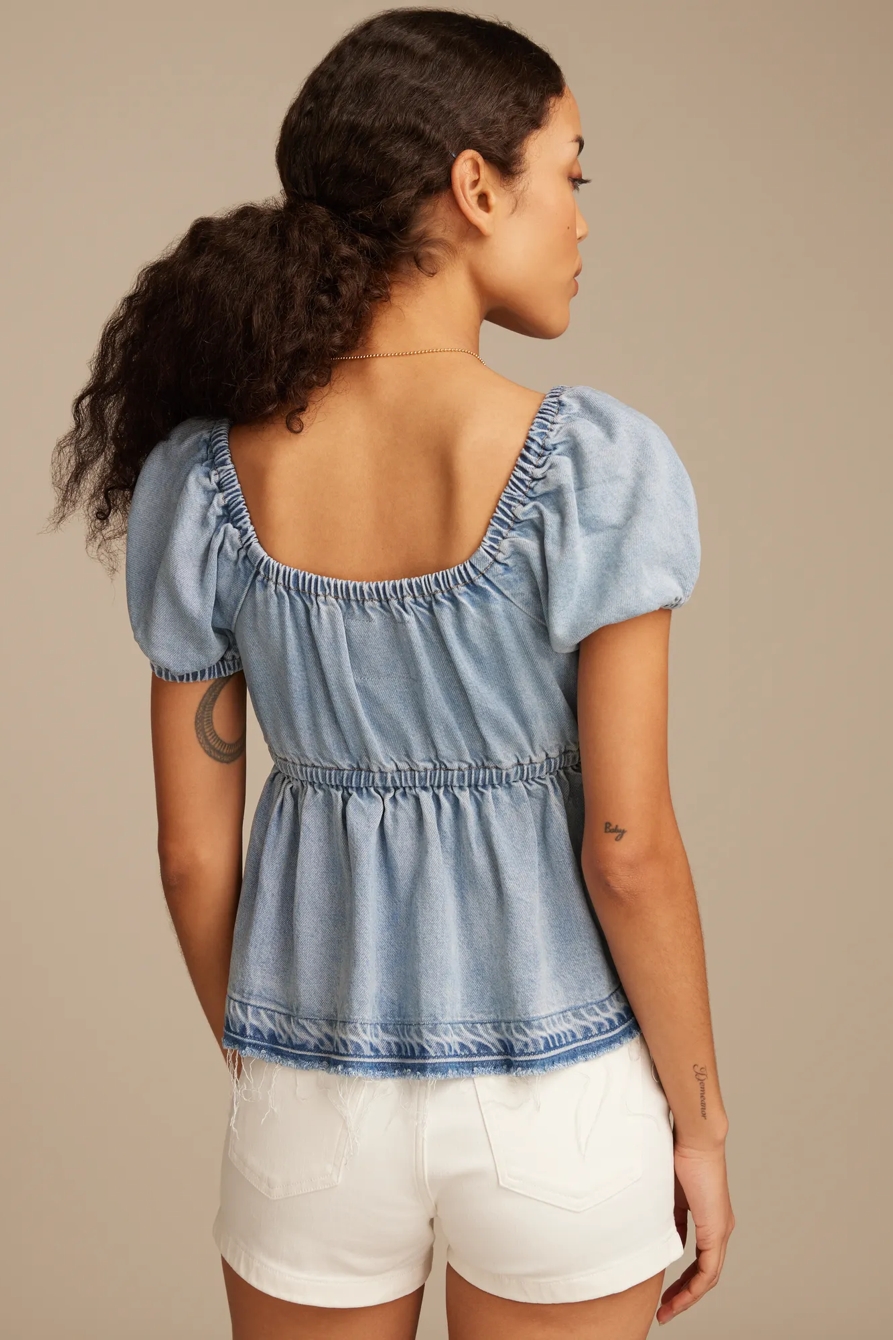 SQUARE NECK BLOUSON SLEEVE TOP, image 3