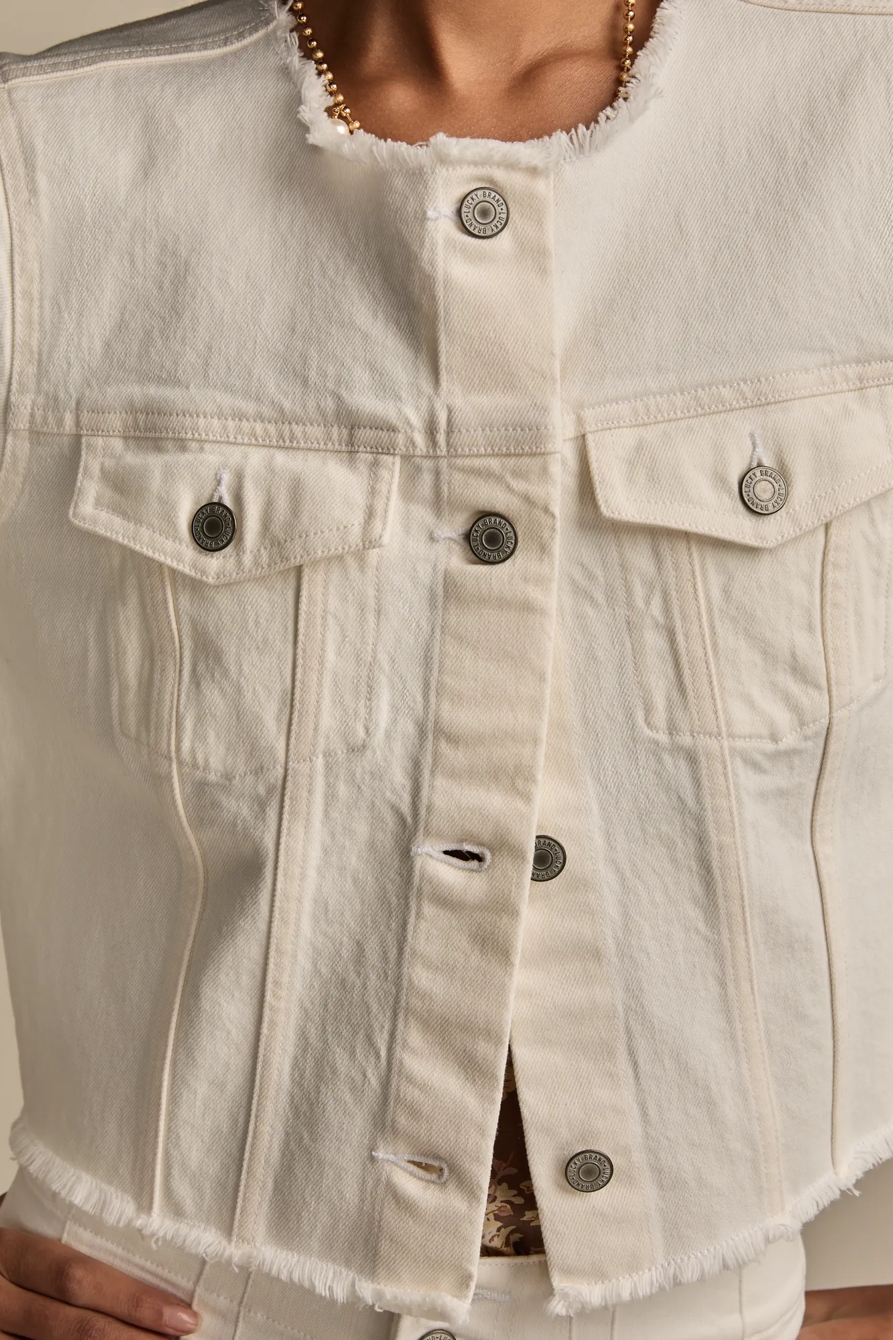 COLLARLESS CROPPED TRUCKER JACKET, image 2