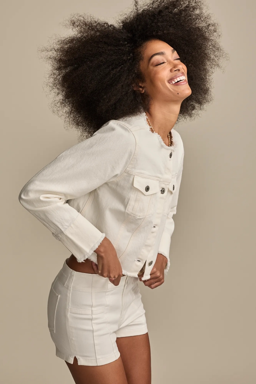 COLLARLESS CROPPED TRUCKER JACKET, image 3
