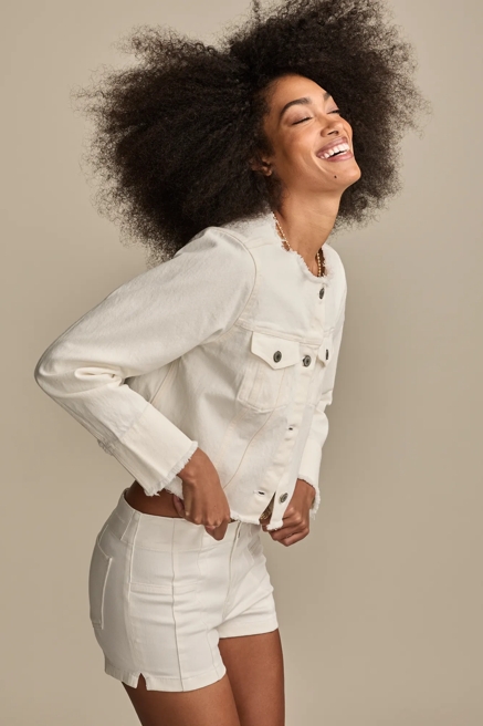 COLLARLESS CROPPED TRUCKER JACKET, image 3