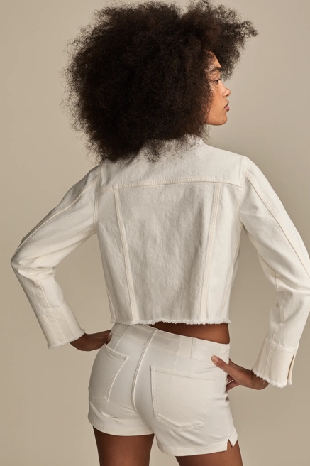 COLLARLESS CROPPED TRUCKER JACKET, image 4