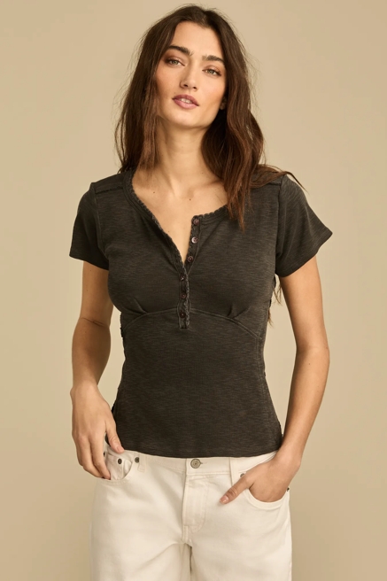 CROCHET TRIM SHORT SLEEVE HENLEY, image 2