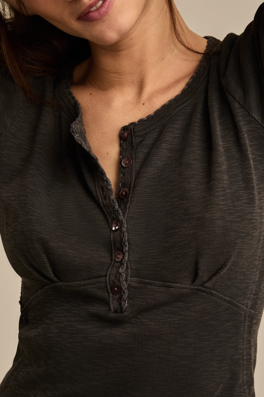 CROCHET TRIM SHORT SLEEVE HENLEY
