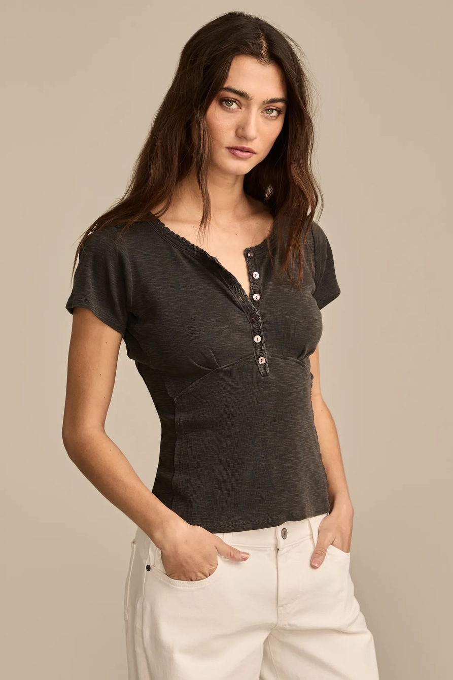 CROCHET TRIM SHORT SLEEVE HENLEY, image 4