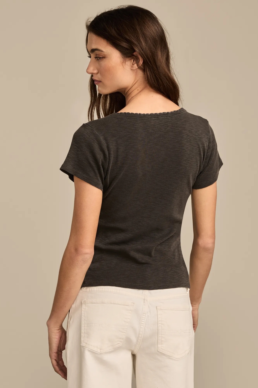 CROCHET TRIM SHORT SLEEVE HENLEY, image 5