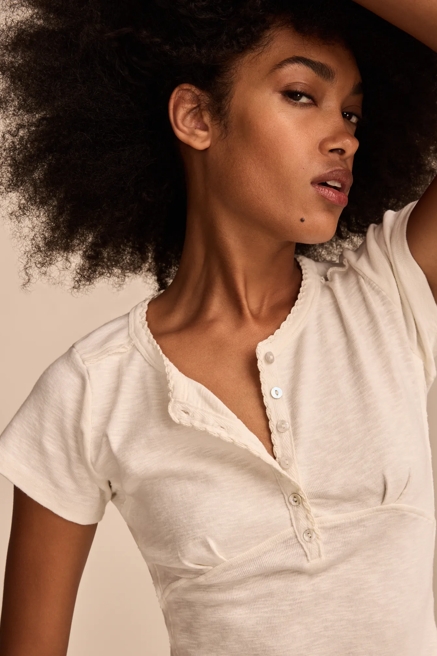 CROCHET TRIM SHORT SLEEVE HENLEY, image 2