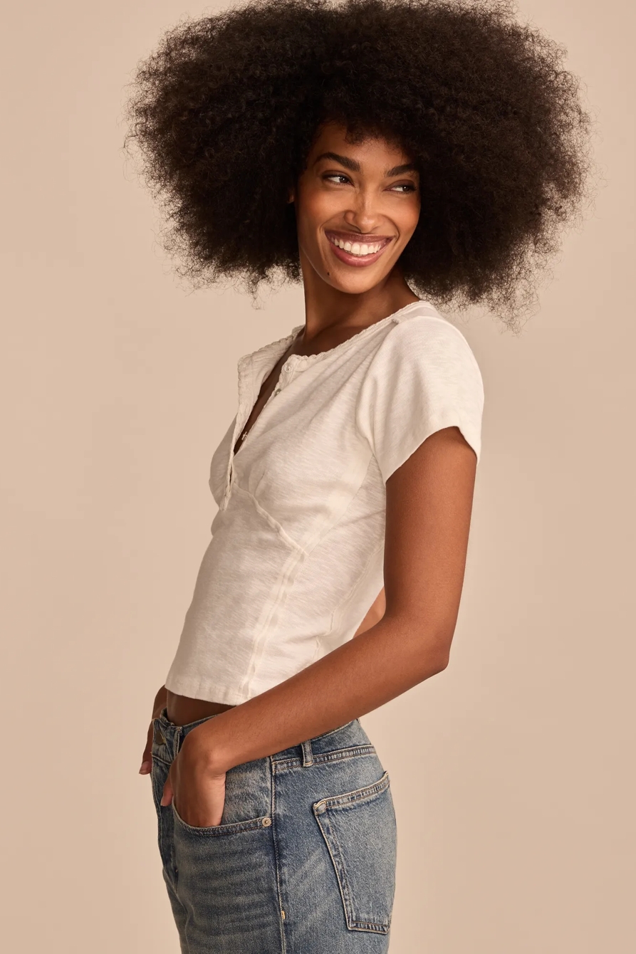CROCHET TRIM SHORT SLEEVE HENLEY, image 4