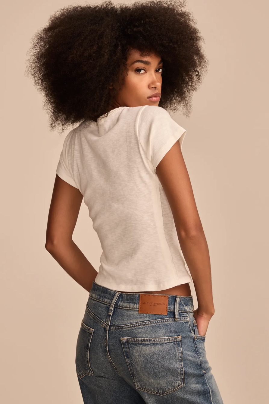CROCHET TRIM SHORT SLEEVE HENLEY, image 5