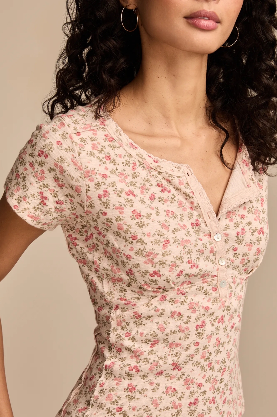CROCHET TRIM SHORT SLEEVE HENLEY, image 2