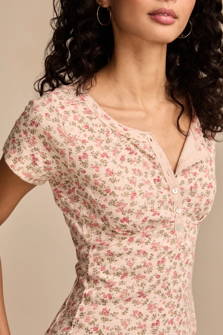 CROCHET TRIM SHORT SLEEVE HENLEY, image 2