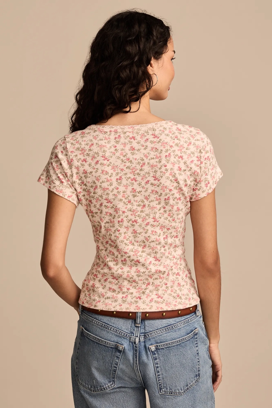 CROCHET TRIM SHORT SLEEVE HENLEY, image 3