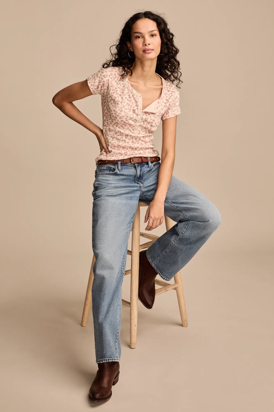 CROCHET TRIM SHORT SLEEVE HENLEY, image 5