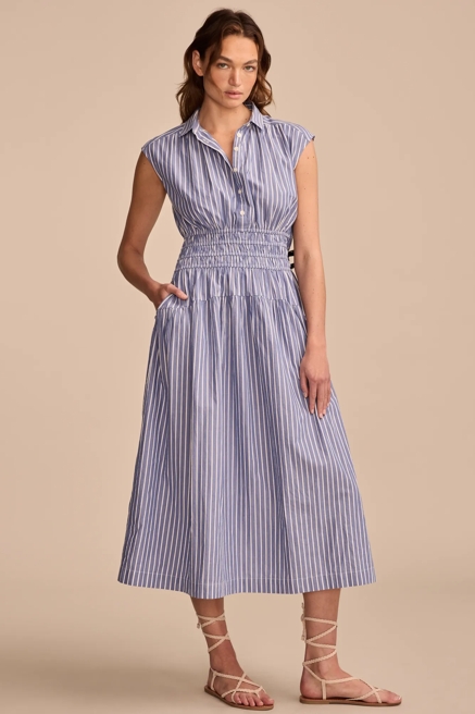 SMOCKED DROPPED WAIST MIDI DRESS, image 1