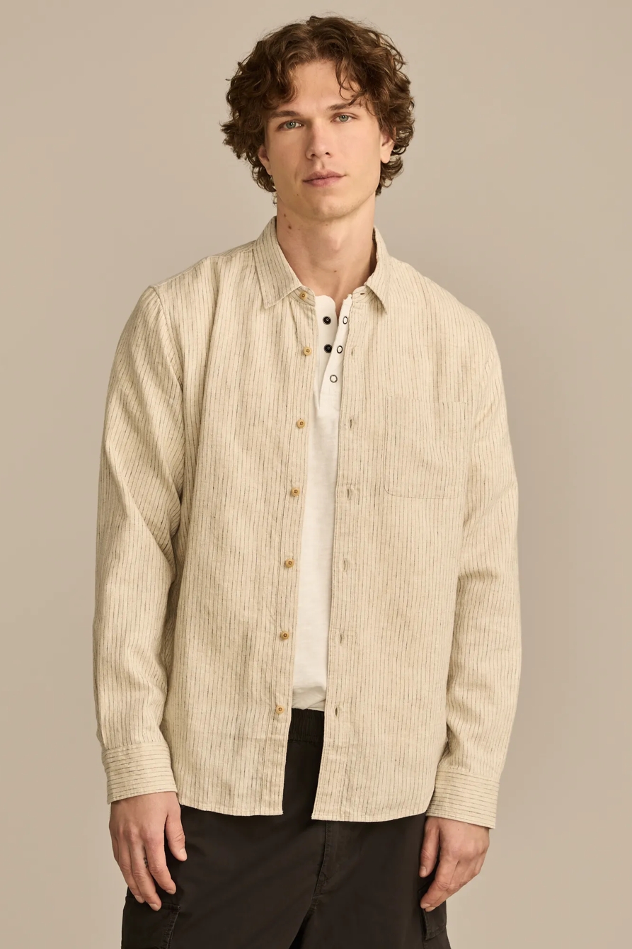 RAILROAD STRIPE LINEN LONG SLEEVE SHIRT, image 2