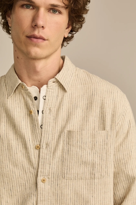 RAILROAD STRIPE LINEN LONG SLEEVE SHIRT, image 3