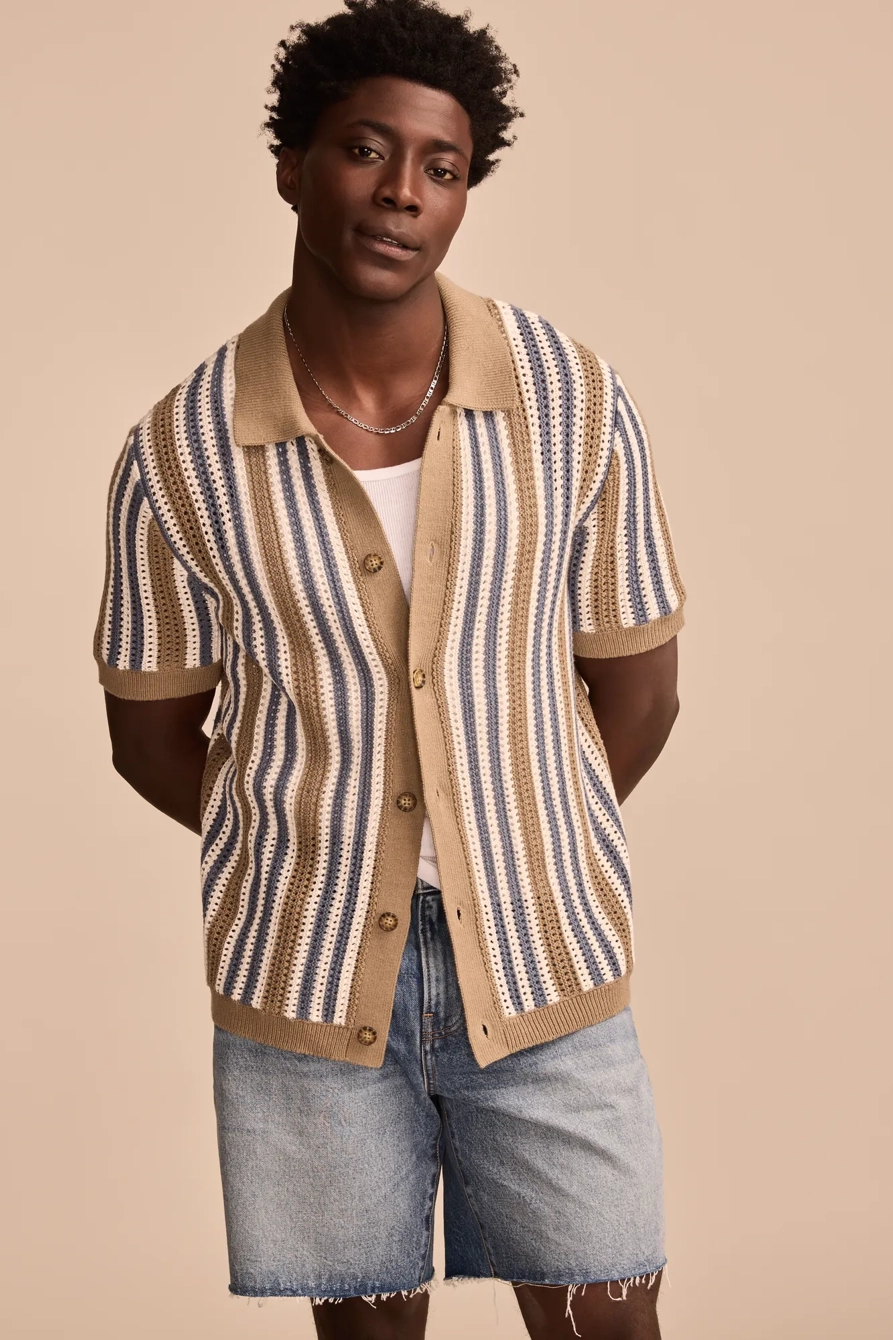 STRIPE BUTTON THROUGH SWEATER