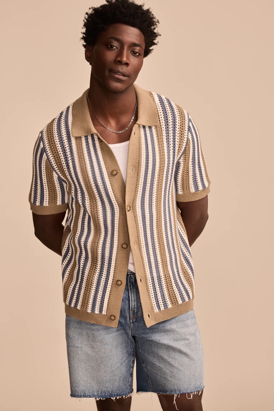 STRIPE BUTTON THROUGH SWEATER, image 2