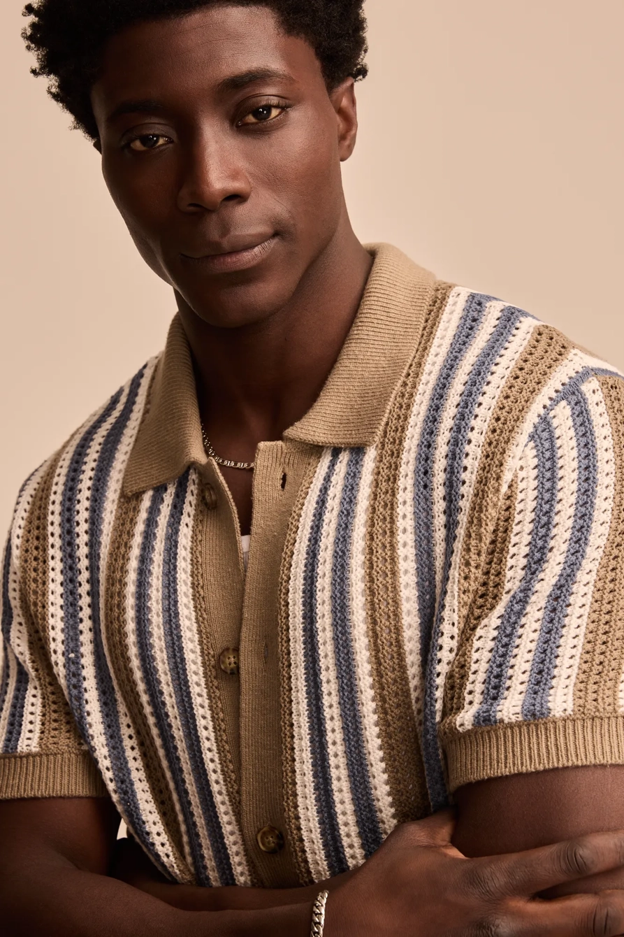 STRIPE BUTTON THROUGH SWEATER