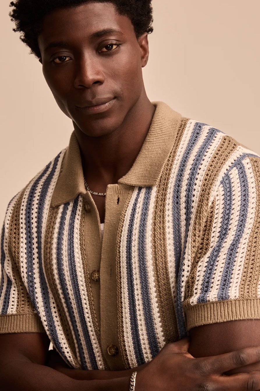 STRIPE BUTTON THROUGH SWEATER, image 3