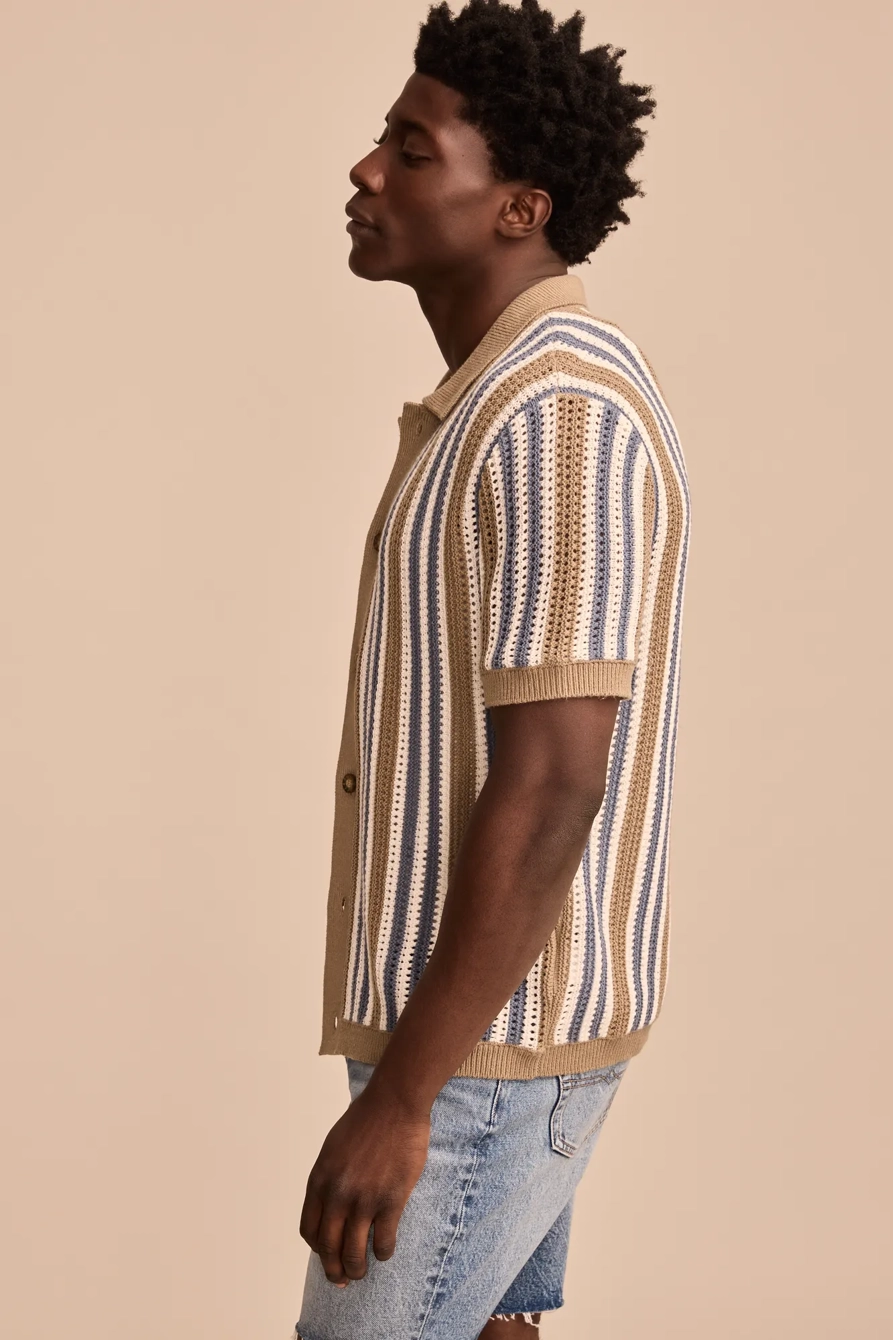 STRIPE BUTTON THROUGH SWEATER