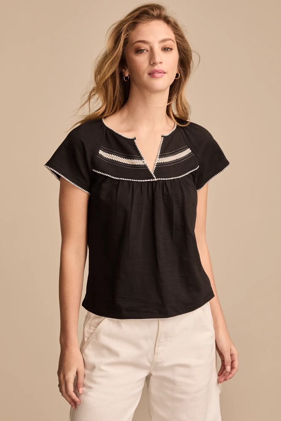 CONTRAST TRIM SHORT SLEEVE PEASANT, image 1