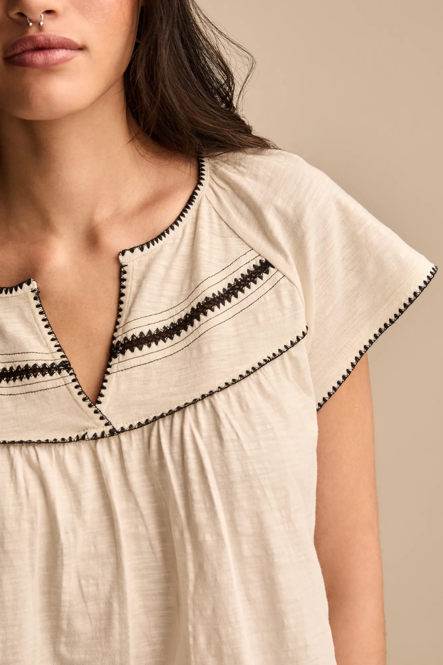 CONTRAST TRIM SHORT SLEEVE PEASANT TOP, image 3