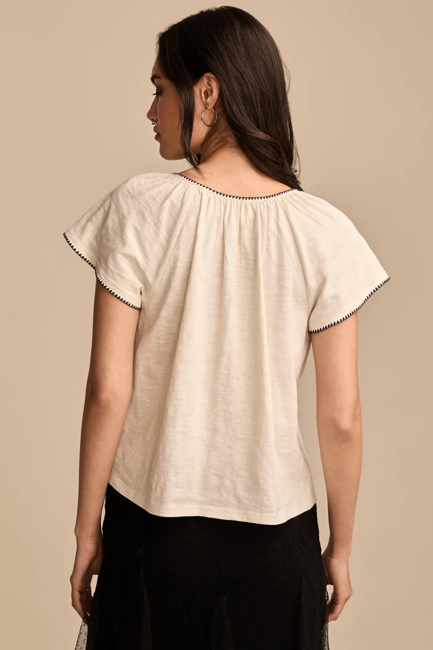 CONTRAST TRIM SHORT SLEEVE PEASANT TOP, image 5