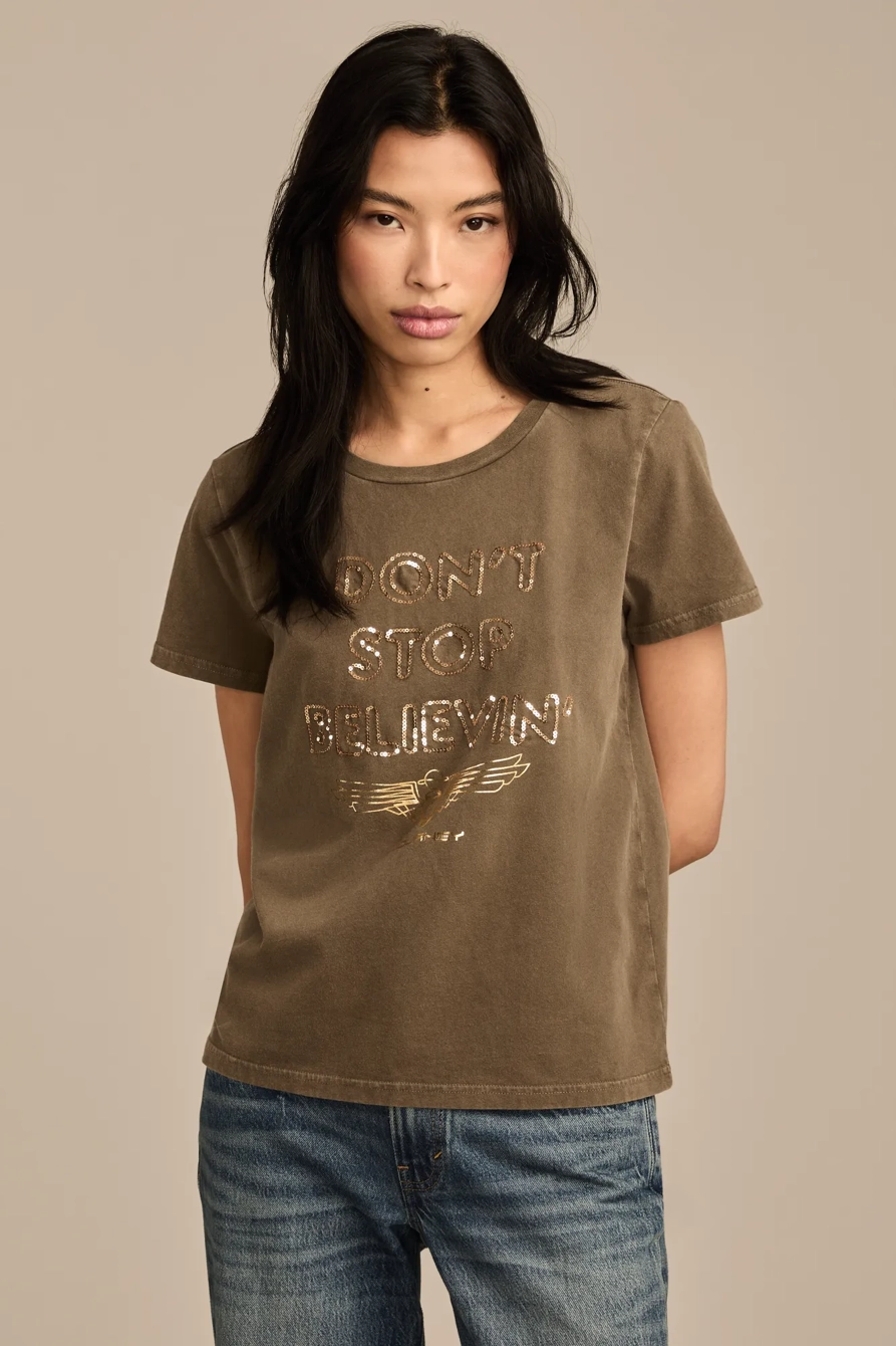 DONT STOP BELIEVIN SEQUIN CLASSIC CREW