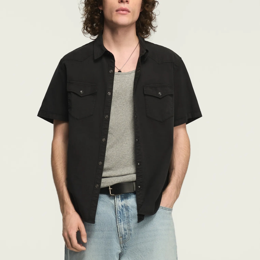 Lucky Brand Vintage Twill Short Sleeve Western Shirt - Men's Clothing Outerwear Shirt Jackets