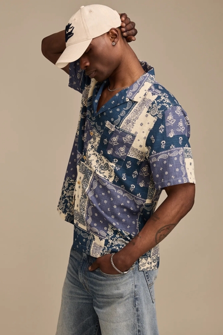 BANDANA PRINT CAMP COLLAR SHORT SLEEVE SHIRT, image 4