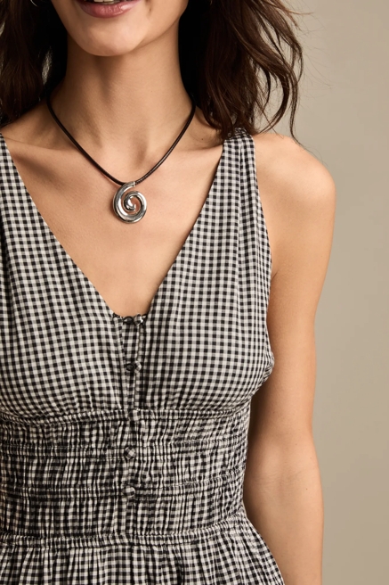 V-NECK SMOCKED WAIST MIDI DRESS, image 3