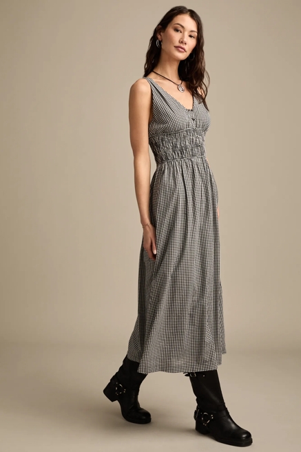 V-NECK SMOCKED WAIST MIDI DRESS, image 4