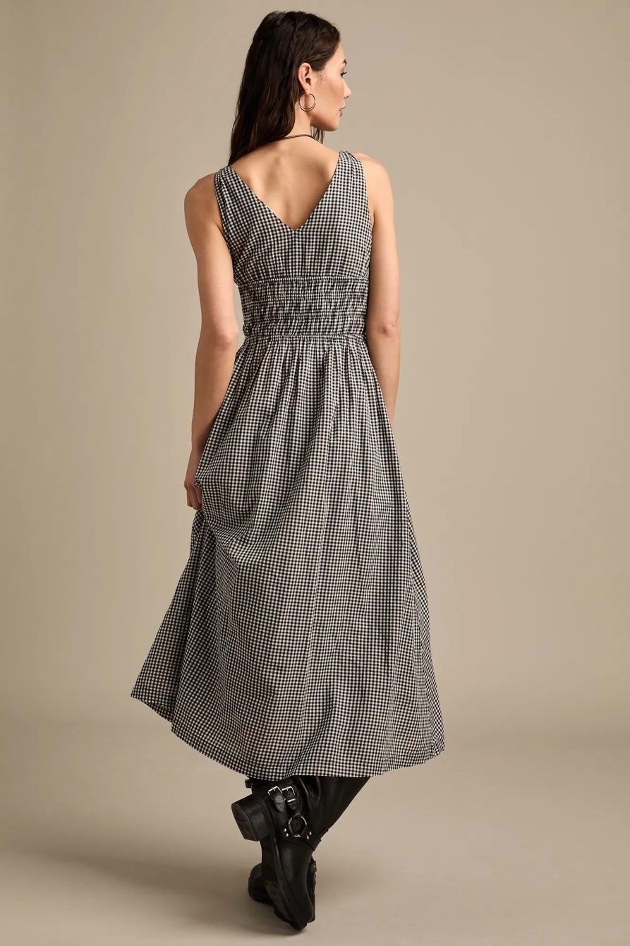 V-NECK SMOCKED WAIST MIDI DRESS, image 5