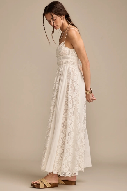 LACE MIX SMOCKED MIDI DRESS, image 4