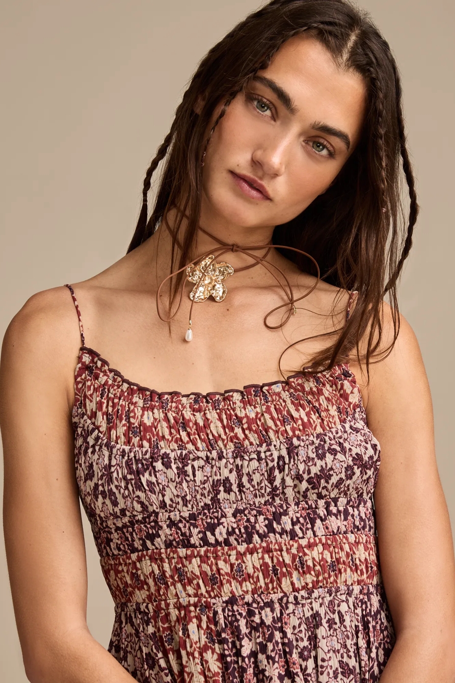 FLORAL PRINT MIX SMOCKED MIDI DRESS, image 2