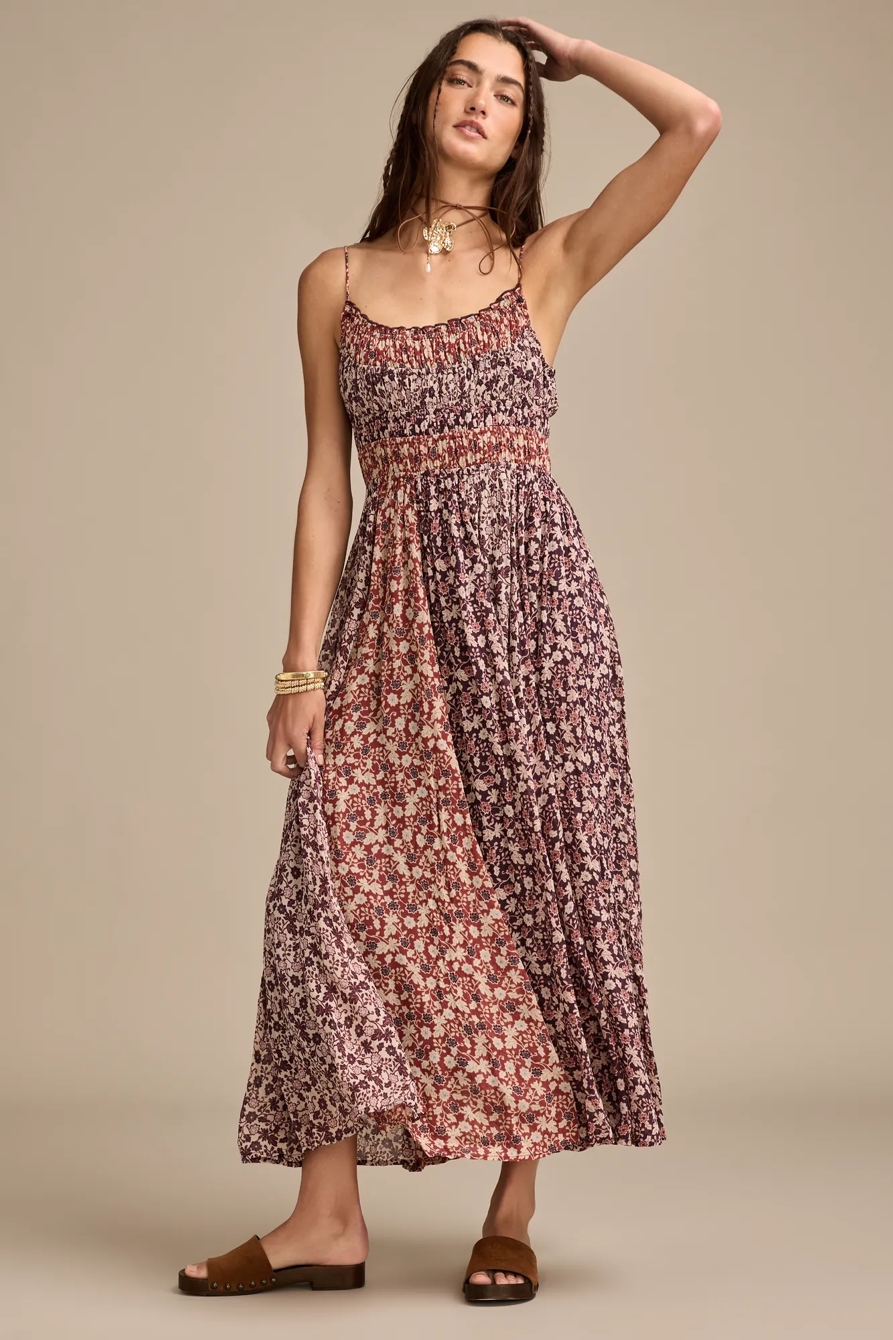 FLORAL PRINT MIX SMOCKED MIDI DRESS, image 3