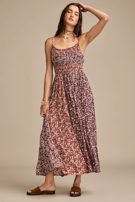 FLORAL PRINT MIX SMOCKED MIDI DRESS, image 3