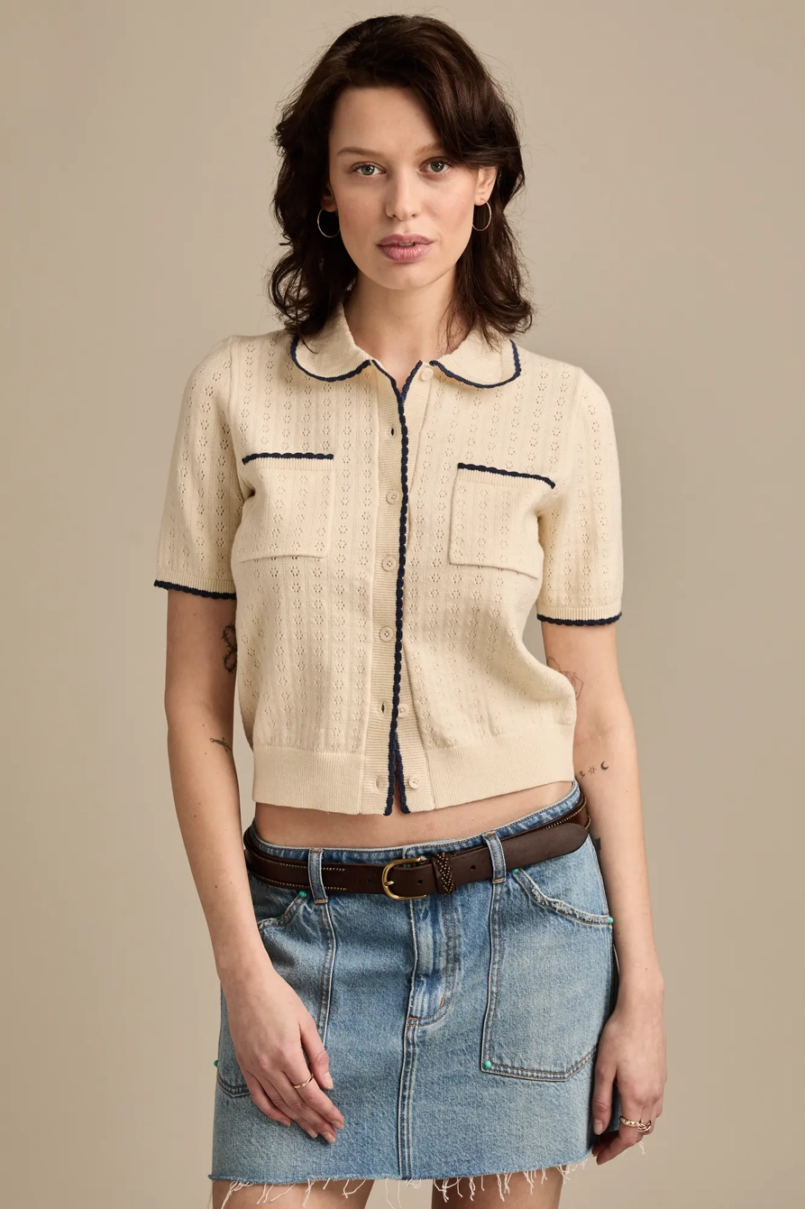 CROCHET TRIM SHORT SLEEVE CARDIGAN
