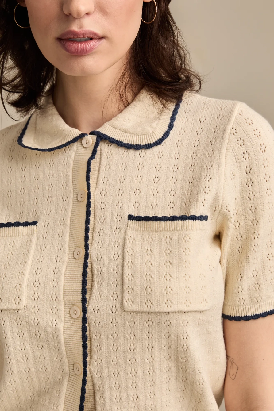 CROCHET TRIM SHORT SLEEVE CARDIGAN