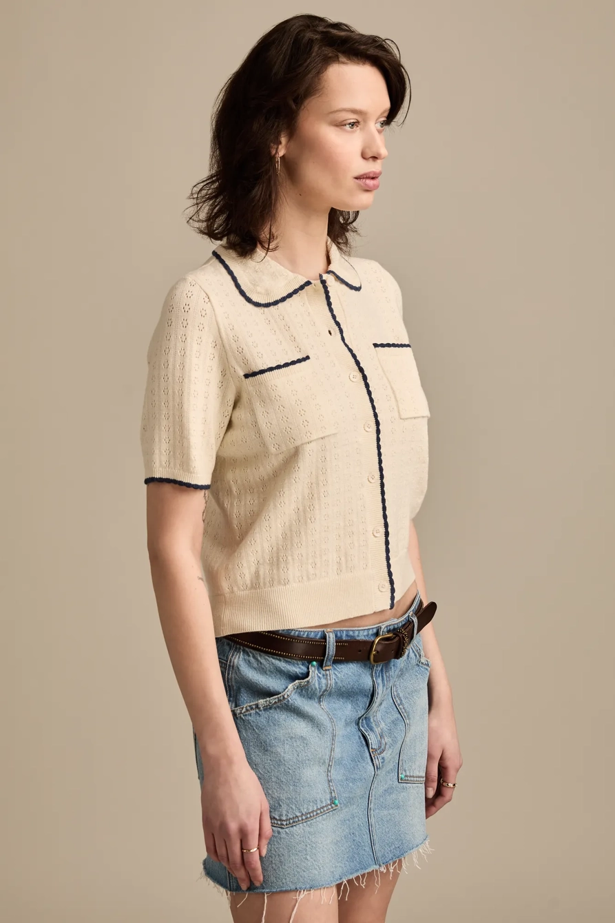 CROCHET TRIM SHORT SLEEVE CARDIGAN