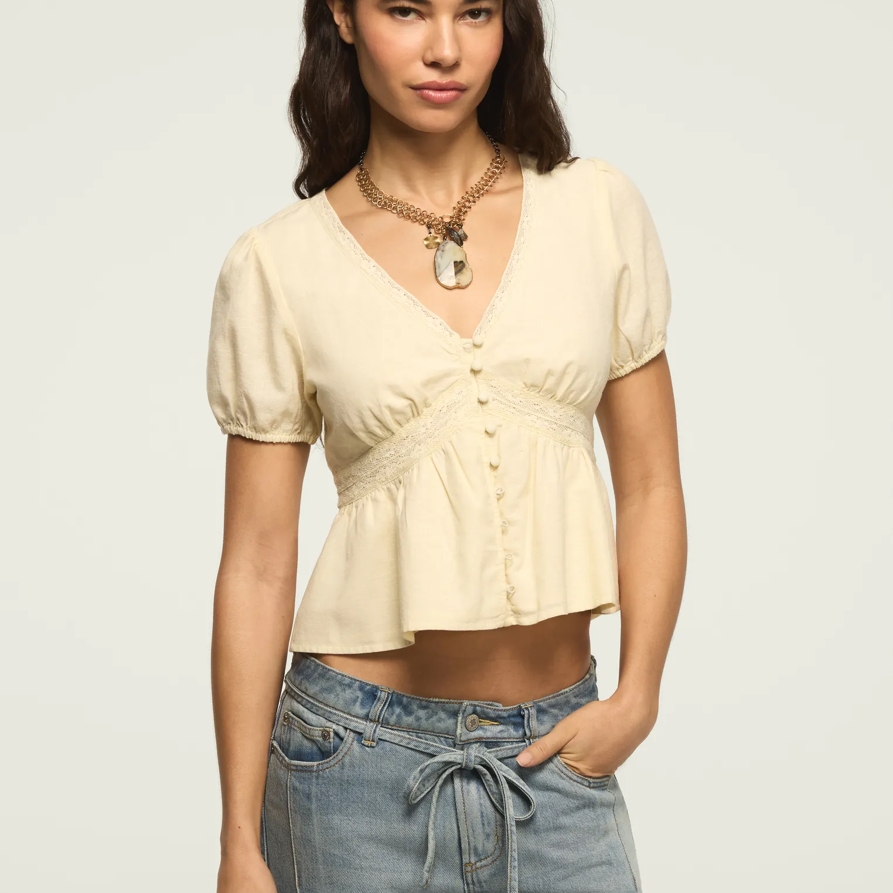 Lucky Brand Lace Peplum Blouse - Women's Clothing Blouses Tops Dress Shirts