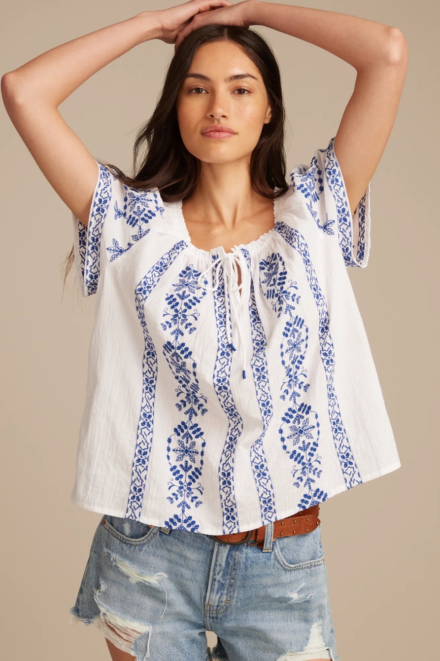 FLORAL SHORT SLEEVE PEASANT TOP, image 2