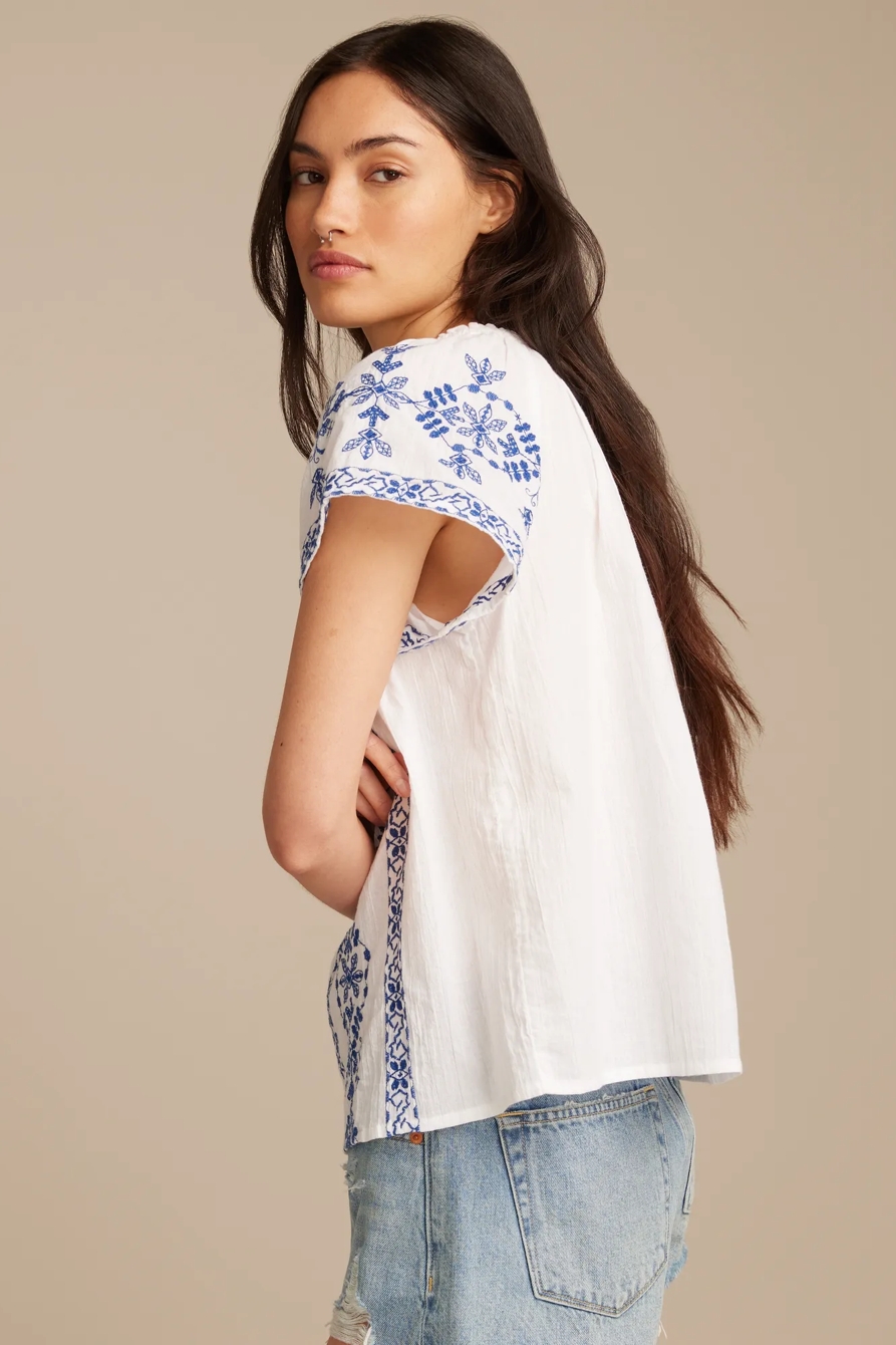FLORAL SHORT SLEEVE PEASANT TOP, image 4