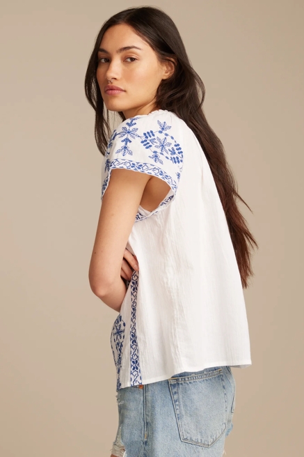 FLORAL SHORT SLEEVE PEASANT TOP, image 4