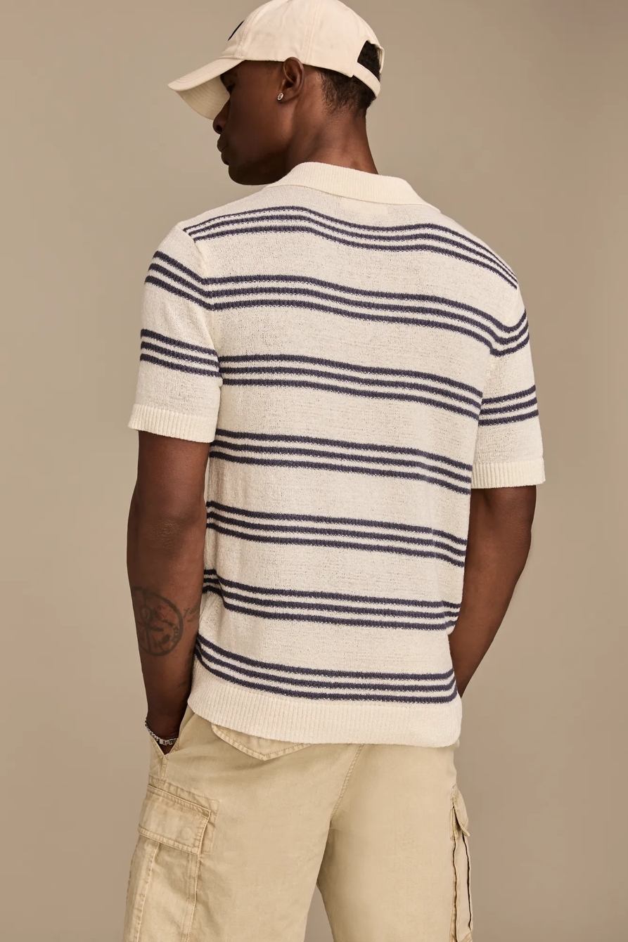 STRIPE JOHNNY COLLAR POLO SWEATER, image 3