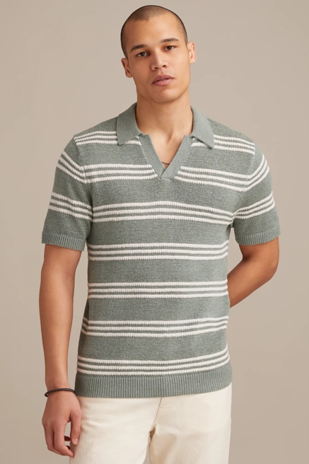 STRIPE JOHNNY COLLAR POLO SWEATER, image 3